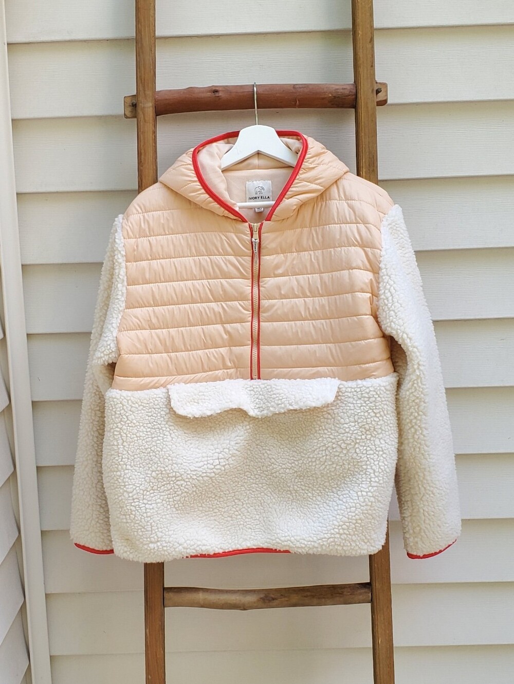 NEW! Ivory Ella Sherpa Hooded Pullover Jacket Size M - Picture 2 of 5